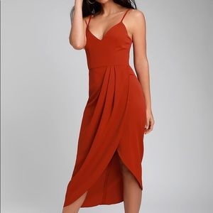 Lulu’s Reinette Rust Red Midi Dress - XS - NWT